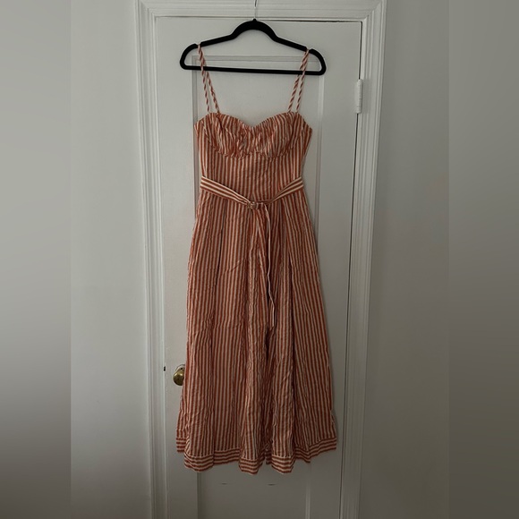 NWT Shona Joy “Hele Ruched Panelled Midi Dress - Coconut & Tangerine - Sz. 6 - Picture 4 of 7